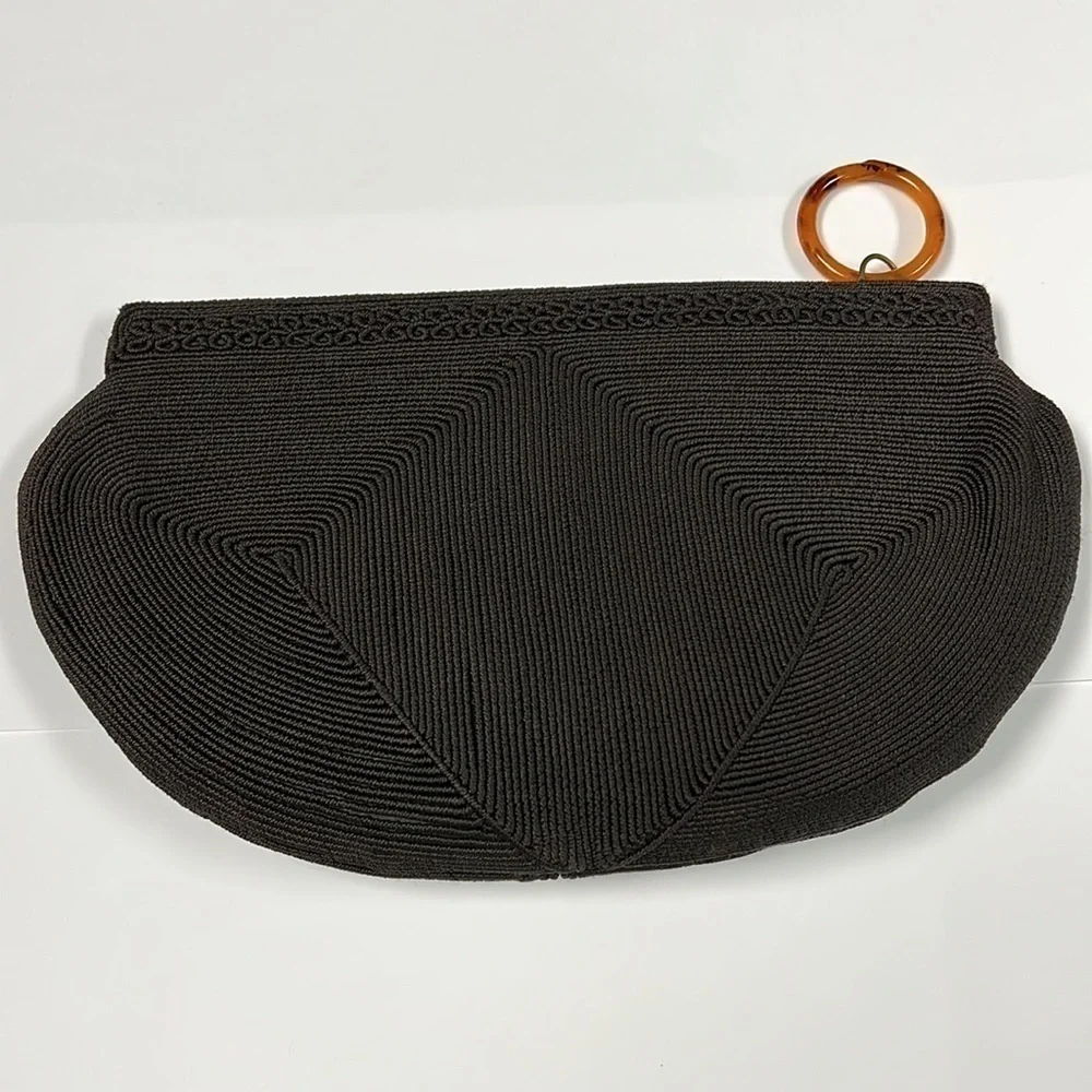 Laurel Genuine Corde Brown Cord Woven Zip Clutch Bag